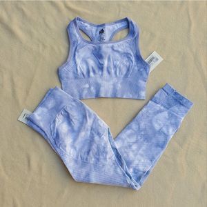 GB Girls active mesh cut-out tie dye seamless legging and matching sports bra
